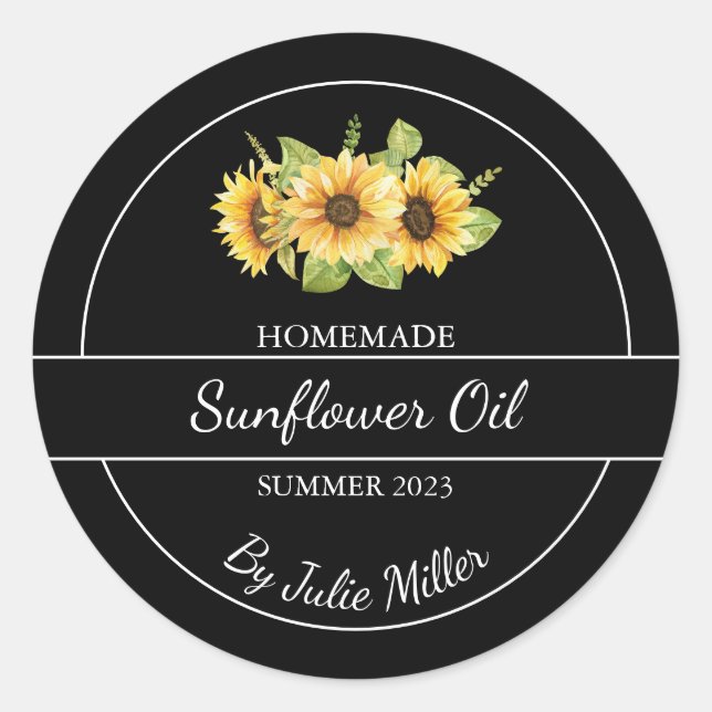 Étiquette simple fait maison à huile de tournesol  (Devant)