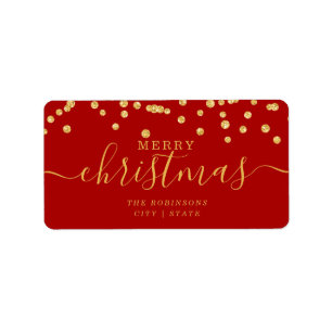 Étiquette Simple GOLD Christmas Holidays Glitter Red