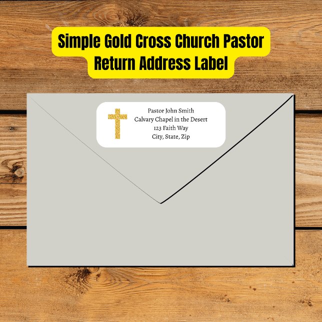 Étiquette Simple Gold Cross Church Pasteur Adresse de retour (Simple Gold Glitter Cross Church Pastor Return Address Label
)