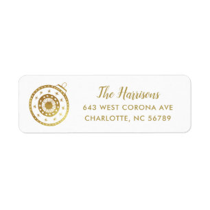 Étiquette Simple Gold Holiday Moderne Ornement Blanc Adresse