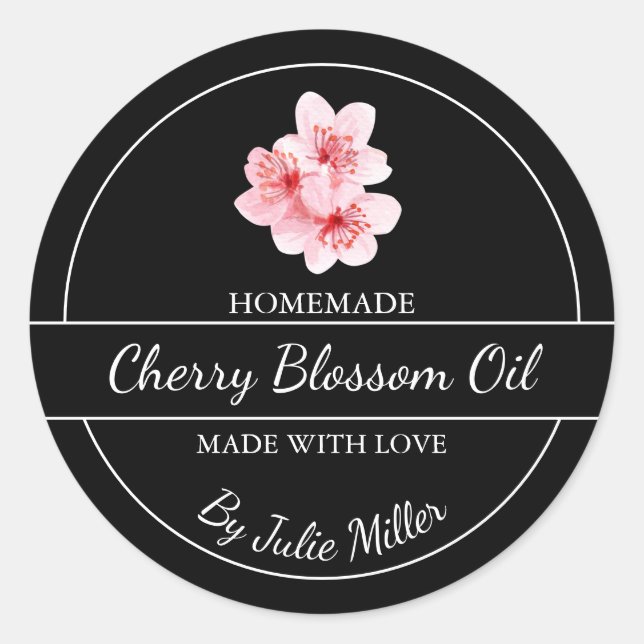 Étiquette simple maison à l'huile de fleur de ceri (Devant)