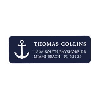 Étiquette Simple Nautical Navy Blue Ancre Adresse de retour