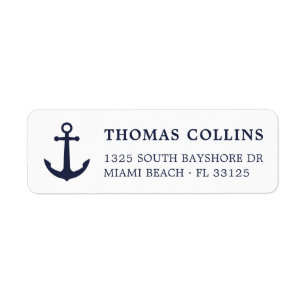 Étiquette Simple Nautical Navy Blue Ancre Adresse de retour