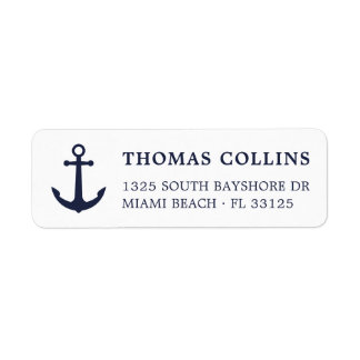 Étiquette Simple Nautical Navy Blue Ancre Adresse de retour