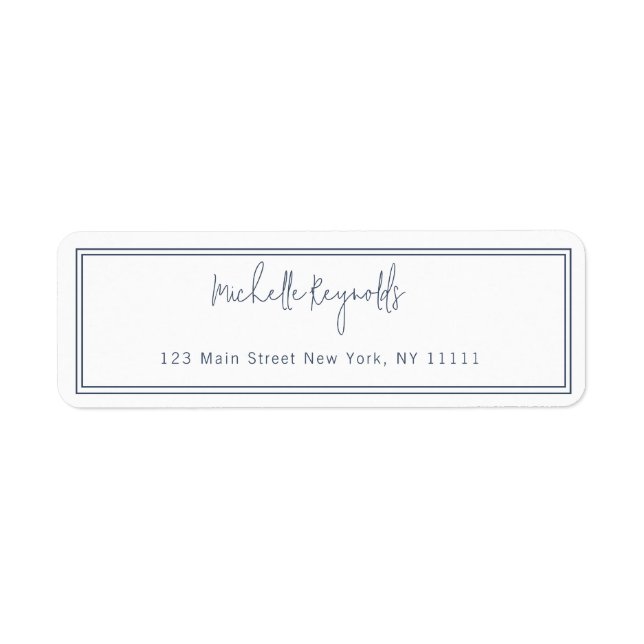 Étiquette Simple Navy Blue Typographie Adresse de retour Lab (Devant)
