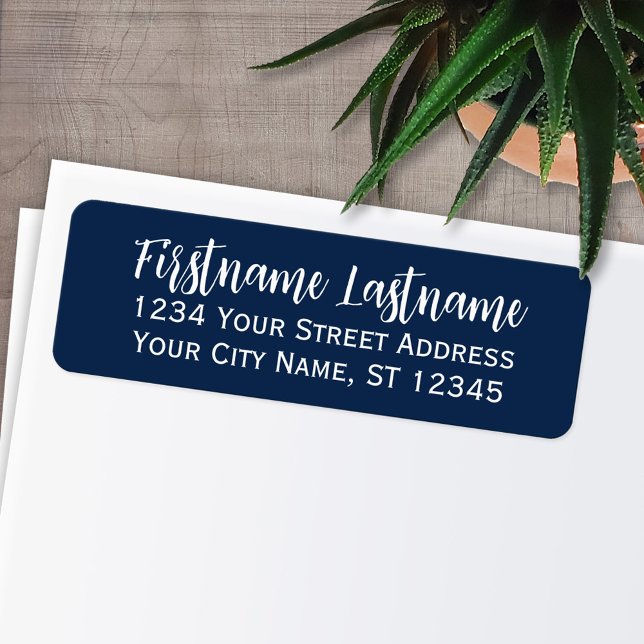 Étiquette Simple Navy White Elegant Script - Adresse de reto (Personalized Return Address Labels - Fun, modern fonts)
