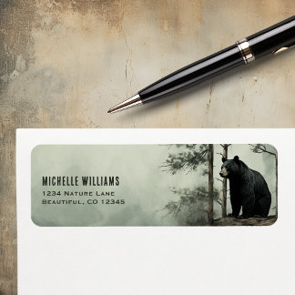 Étiquette Simple Ours Noir Rustique Woodland Forest Adresse