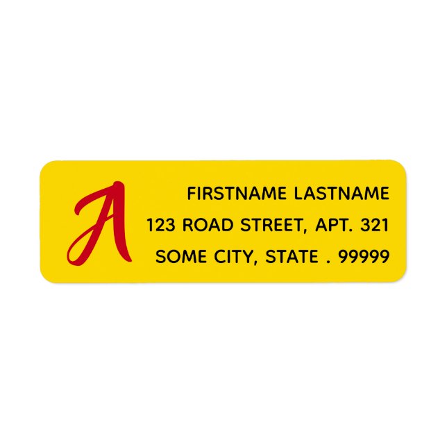 Étiquette Simple rouge Monogramme Lettre initiale sur Jaune (Devant)