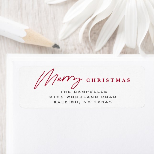Étiquette Simple Script Joyeux Noël Adresse de Retour Rouge (En situation)