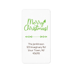 Étiquette Simple Script Joyeux Noël sur Adresse Blanche