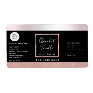 Étiquette Simple typographie noir rose or cosmétique logo l
