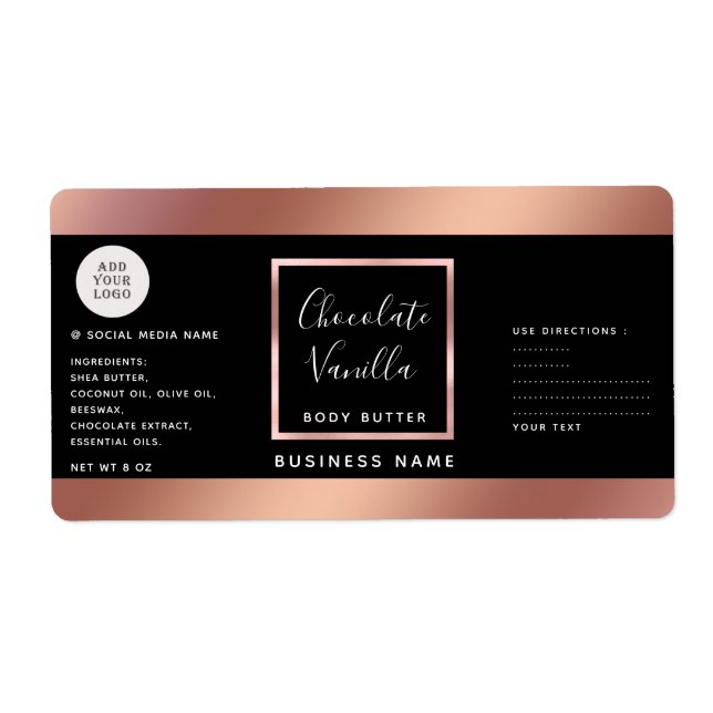 Étiquette Simple typographie noir rose or logo cosmétique (Devant)