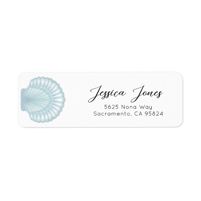 Étiquette Simple Watercolor Blue Shell Return Adresse (Devant)