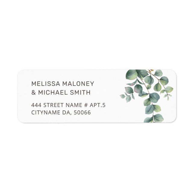Étiquette Simple Watercolor Eucalyptus Leaves |  Wedding (Devant)