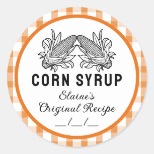 Étiquette sirop de maïs avec à damiers orange