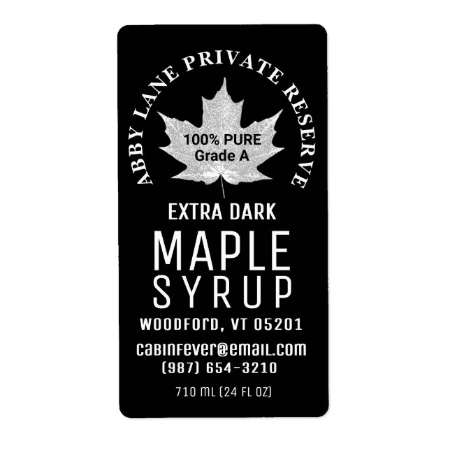 Étiquette Sirop d'érable blanc Feuille noire Taille du Étiqu (Devant)