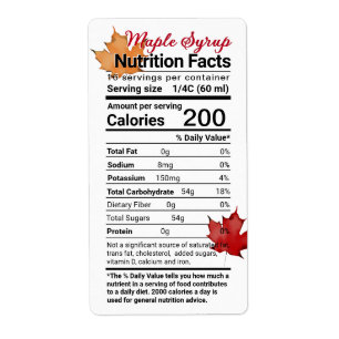 Étiquette Sirop d'érable - valeur nutritive avec Feuille