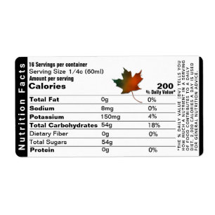 Étiquette Sirop d'érable - valeur nutritive Feuille Étiquett