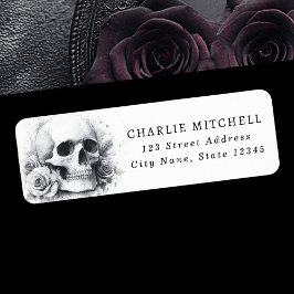 Étiquette Skull with roses Halloween return address