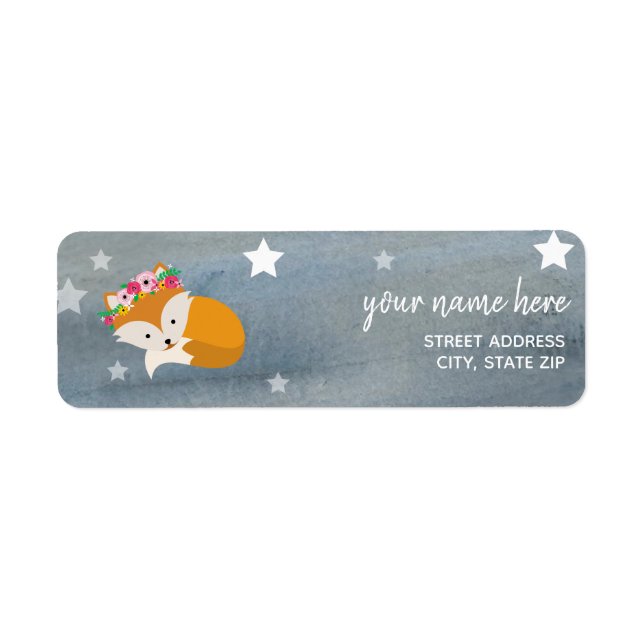 Étiquette Sleepy Boho Fox Stars Baby shower aquarelle (Devant)