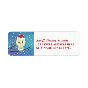 Étiquette Sleepy Christmas Owl Holiday Return Adresse Étique