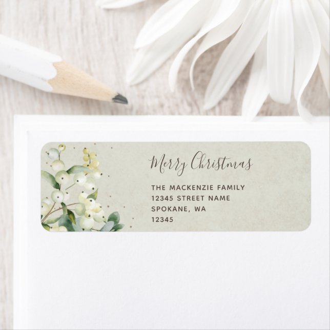 Étiquette Snowberry + Eucalyptus Bouquet de Noël Retour (En situation)
