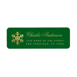 Étiquette Snowflake Green Faux Gold Elegant Script Holidays 