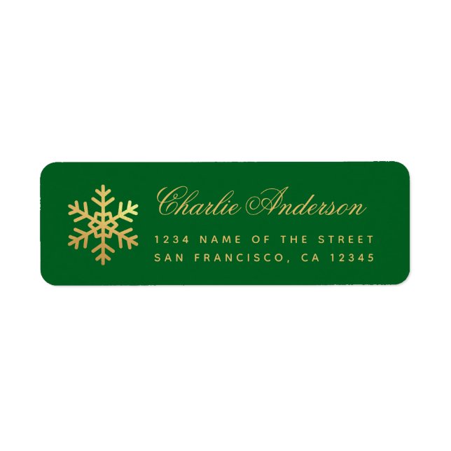 Étiquette Snowflake Green Faux Gold Elegant Script Holidays  (Devant)