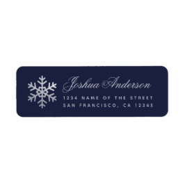 Étiquette Snowflake Navy Blue Faux Silver Winter Holidays 
