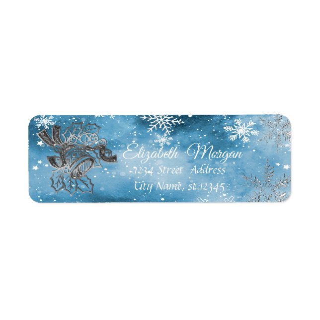 Étiquette Snowflakes de Noël, Cloche de Noël en argent (Devant)