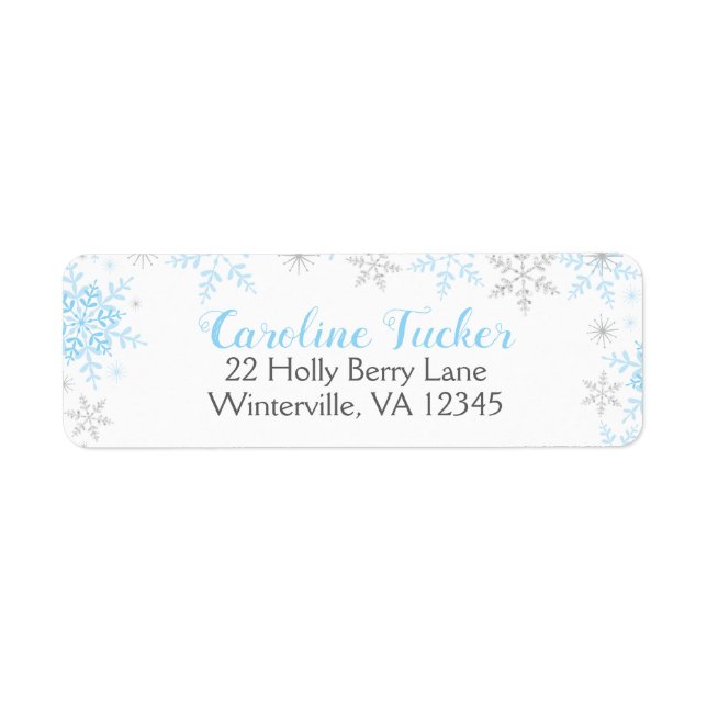 Étiquette Snowflakes Winter Baby Boy Shower Blue Silver (Devant)