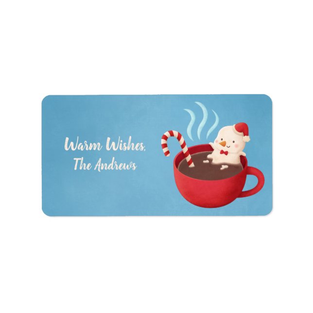 Étiquette Snowman dans le cacao chaud Chaleureux Souhaite No (Devant)