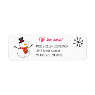 Étiquette Snowman mignon avec Écharpe rouge et orange