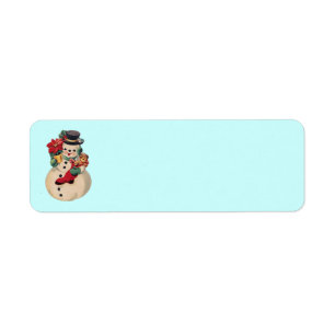 Étiquette Snowman vintage avec Poinsettia