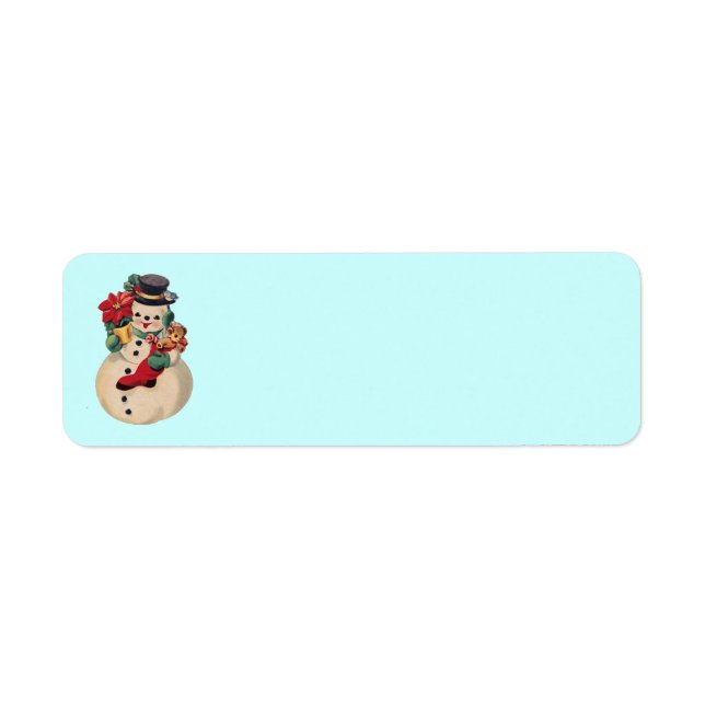 Étiquette Snowman vintage avec Poinsettia (Devant)