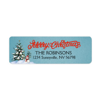 Étiquette Snowman vintage et arbres de Noël