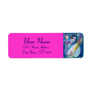 Étiquette SNOWMAN WITH OWL Blue Pink Fuchsia Christmas