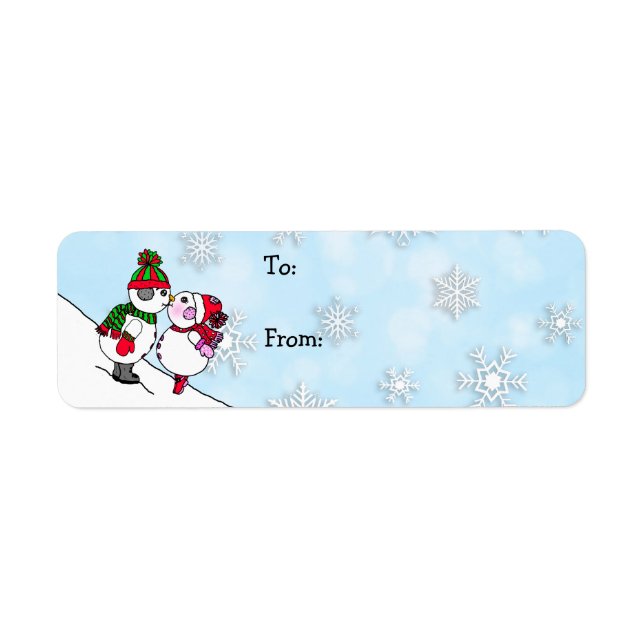 Étiquette Snowmen de Noël et femme s'embrasser et de (Devant)