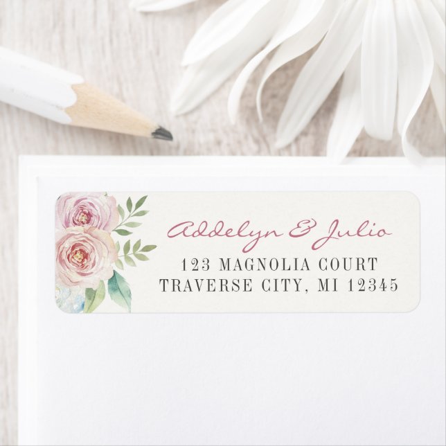 Étiquette Soft Floral Romantic Mariage Adresse de retour (En situation)