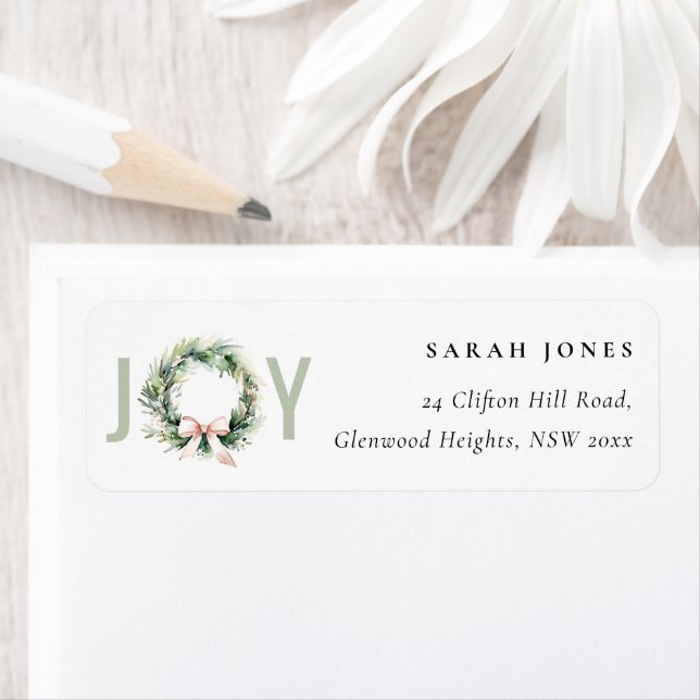 Étiquette Soft Joy Blush Green Christmas Wreath Adresse (En situation)