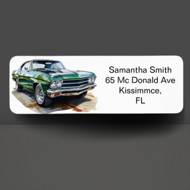 Étiquette Soirée classique en motoneige (Celebrate in style with our classic green muscle car illustration!)