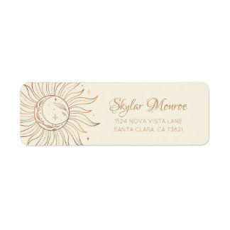 Étiquette Soleil céleste d'or et lune sur ivoire Adresse de