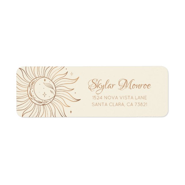 Étiquette Soleil céleste d'or et lune sur ivoire Adresse de  (Devant)