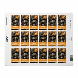 Étiquette Sorcière d'Halloween avec citrouilles