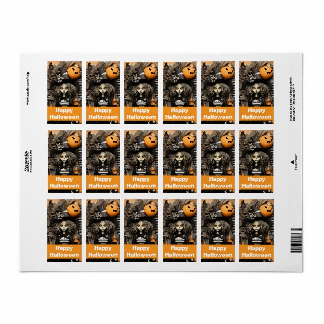 Étiquette Sorcière d'Halloween avec citrouilles (Feuille entière)