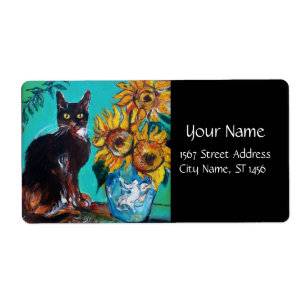 ÉTIQUETTE SOUCHES AVEC CHAT NOIR EN TURQUOISE BLEUE