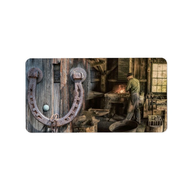 Étiquette Souder Vintage forgeron fer à cheval (Devant)