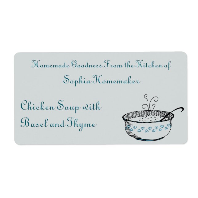 Étiquette Soupe Tureen avec Cerulean Heart Accents Alimentat (Devant)