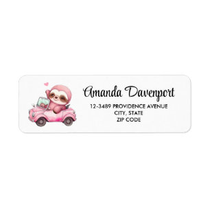 Étiquette Sourire rose Sloth conduisant une convertible