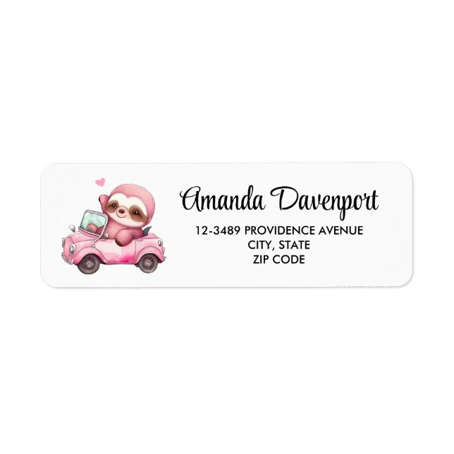 Étiquette Sourire rose Sloth conduisant une convertible (Devant)